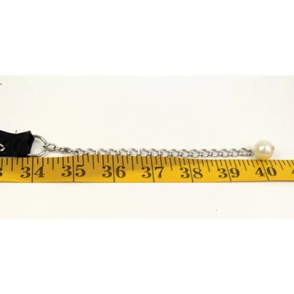 BLACK FABRIC RHINESTONE FAUX PEARL 3/4